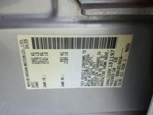 1N4AL21E09C181197 - 2009 NISSAN ALTIMA 2.5 SILVER photo 10