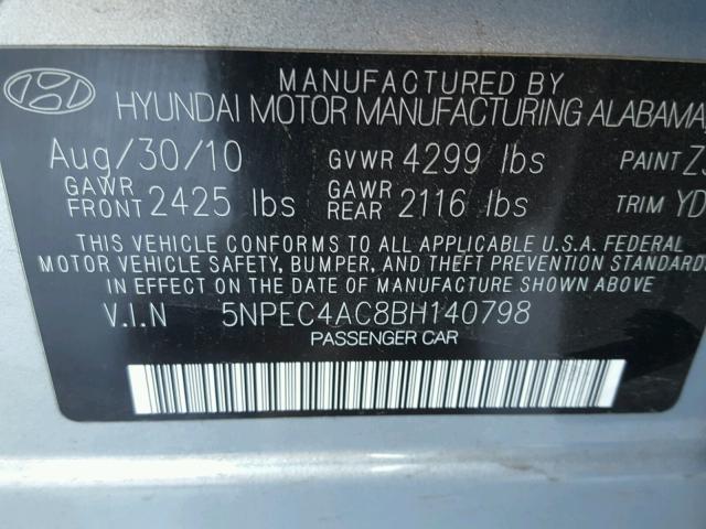 5NPEC4AC8BH140798 - 2011 HYUNDAI SONATA SE BLUE photo 10