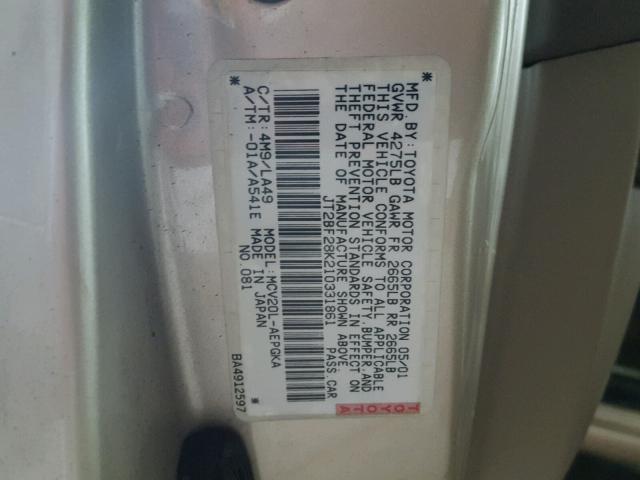 JT2BF28K210331861 - 2001 TOYOTA CAMRY LE 棕色 照片 10