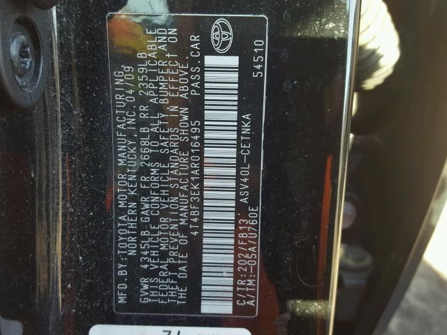 4T4BF3EK1AR016495 - 2010 TOYOTA CAMRY BASE BLACK photo 10