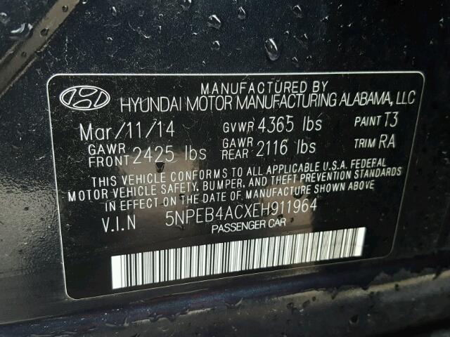 5NPEB4ACXEH911964 - 2014 HYUNDAI SONATA GLS BLUE photo 10