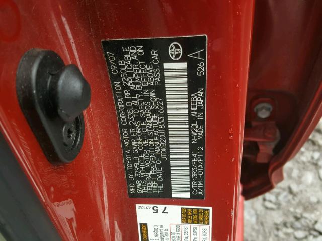 JTDKB20U183316227 - 2008 TOYOTA PRIUS RED photo 10