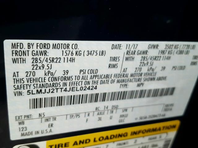 5LMJJ2TT4JEL02424 - 2018 LINCOLN NAVIGATOR Көк фото 10