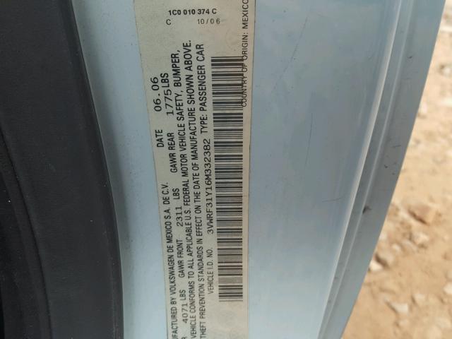 3VWRF31Y16M332382 - 2006 VOLKSWAGEN NEW BEETLE 蓝色 照片 10