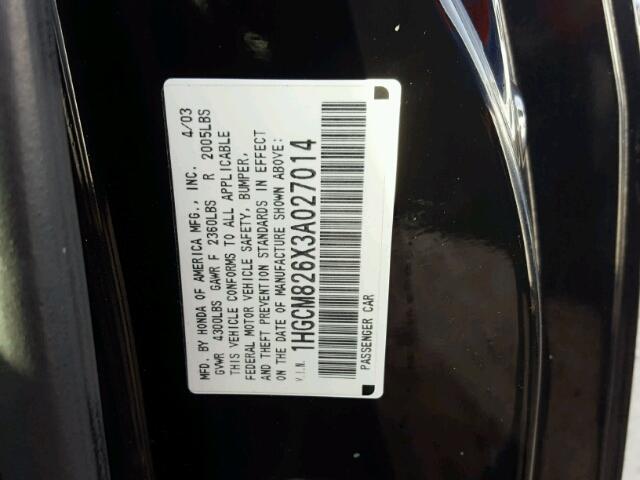 1HGCM826X3A027014 - 2003 HONDA ACCORD EX BLACK photo 10