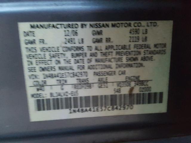 1N4BA41E57C842970 - 2007 NISSAN MAXIMA SE GRAY photo 10