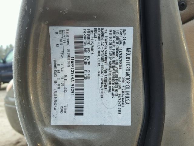 1FAFP53274A198291 - 2004 FORD TAURUS SE BROWN photo 10