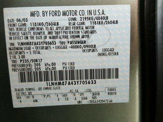 1LNHM87A43Y705633 - 2003 LINCOLN LS GREEN photo 10