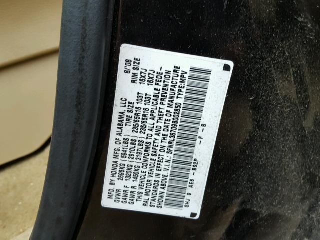 5FNRL38709B002850 - 2009 HONDA ODYSSEY EX BLACK photo 10