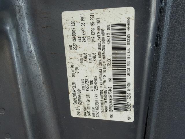 1D7HE48K95S275448 - 2005 DODGE DAKOTA QUA GRAY photo 10