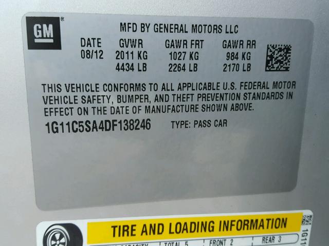 1G11C5SA4DF138246 - 2013 CHEVROLET MALIBU 1LT SILVER photo 10