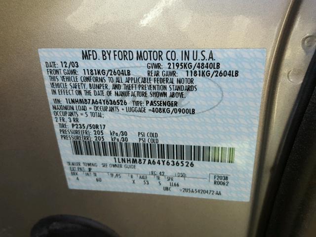 1LNHM87A64Y636526 - 2004 LINCOLN LS SILVER photo 10