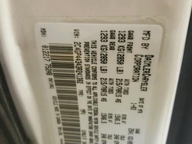 2C4GP44343R241382 - 2003 CHRYSLER TOWN & COU Ağ foto 10