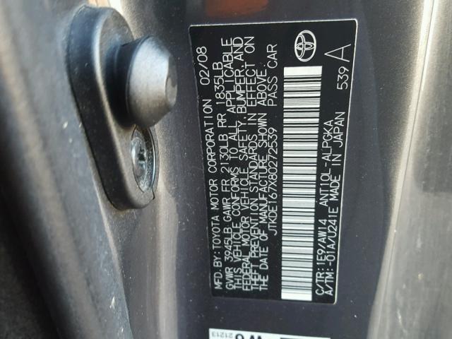 JTKDE167X80272539 - 2008 TOYOTA SCION TC Boz foto 10