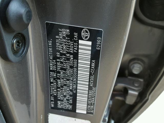 4T1BE32K55U981660 - 2005 TOYOTA CAMRY LE GRAY photo 10