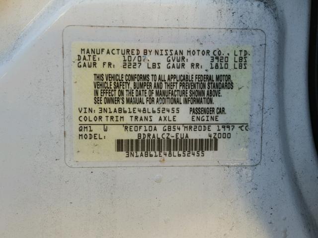 3N1AB61E48L652455 - 2008 NISSAN SENTRA 2.0 WHITE photo 10