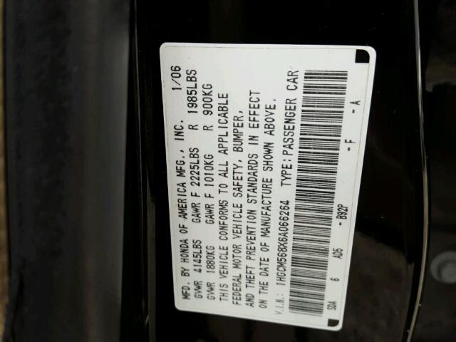 1HGCM568X6A066264 - 2006 HONDA ACCORD EX BLACK photo 10