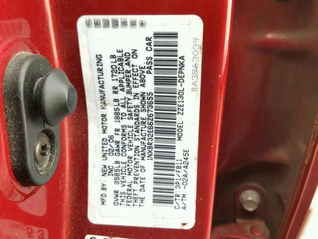 1NXBR32E66Z673655 - 2006 TOYOTA COROLLA CE RED photo 10