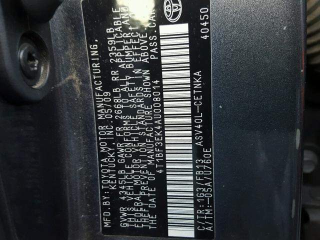 4T1BF3EK4AU008014 - 2010 TOYOTA CAMRY BASE GRAY photo 10