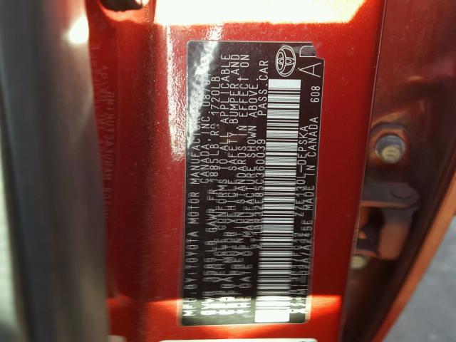 2T1BR32E85C360039 - 2005 TOYOTA COROLLA CE RED photo 10