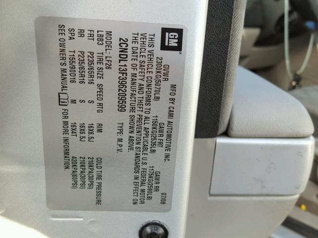 2CNDL13F396209599 - 2009 CHEVROLET EQUINOX LS SILVER photo 10