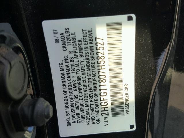 2HGFG11807H582527 - 2007 HONDA CIVIC EX BLACK photo 10