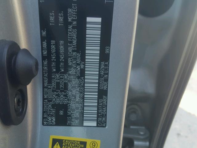 5TDBZRFH8JS814654 - 2018 TOYOTA HIGHLANDER SILVER photo 10