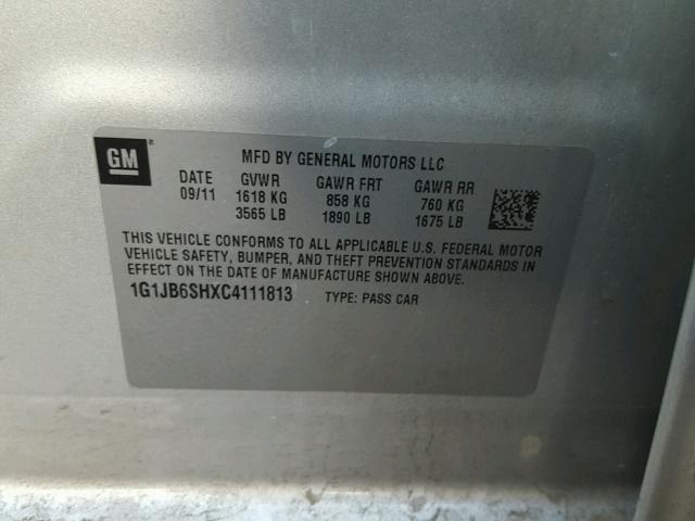 1G1JB6SHXC4111813 - 2012 CHEVROLET SONIC LS 银色 照片 10