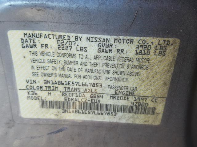 3N1AB61E57L667853 - 2007 NISSAN SENTRA 2.0 GRAY photo 10