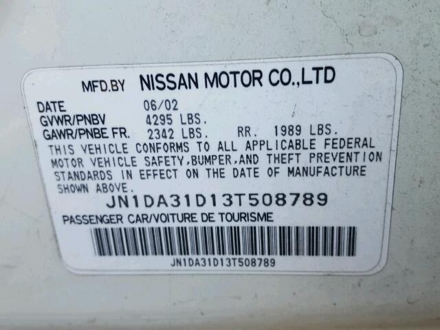 JN1DA31D13T508789 - 2003 NISSAN MAXIMA GLE WHITE photo 10