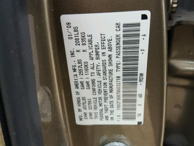 1HGCP36879A032718 - 2009 HONDA ACCORD EXL GOLD photo 10