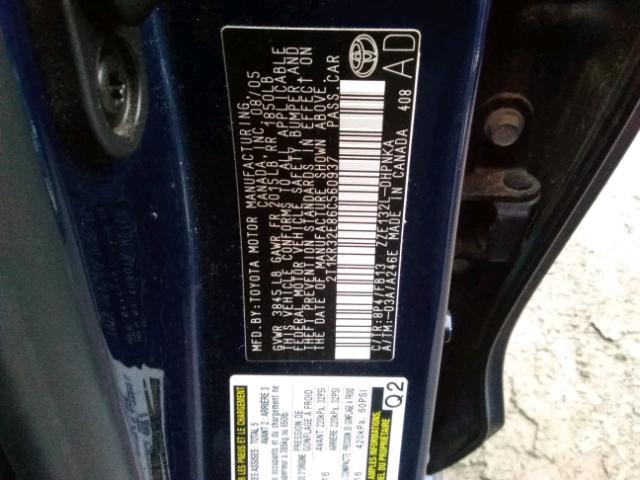 2T1KR32E86C560937 - 2006 TOYOTA COROLLA MA BLUE photo 10