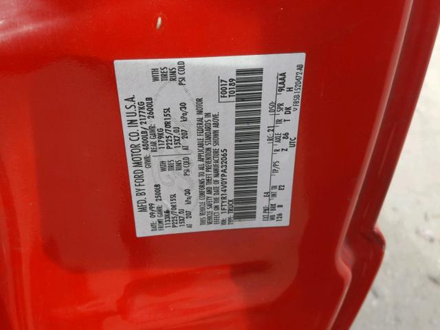 1FTYR14V0YPA32065 - 2000 FORD RANGER SUP RED photo 10