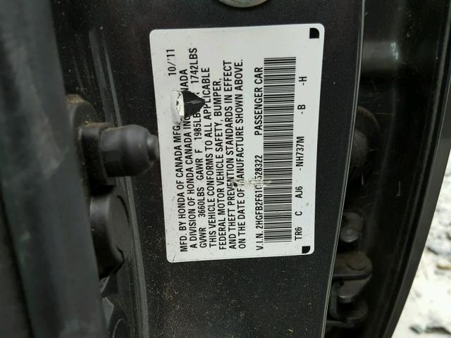 2HGFB2F61CH528322 - 2012 HONDA CIVIC HF GRAY photo 10