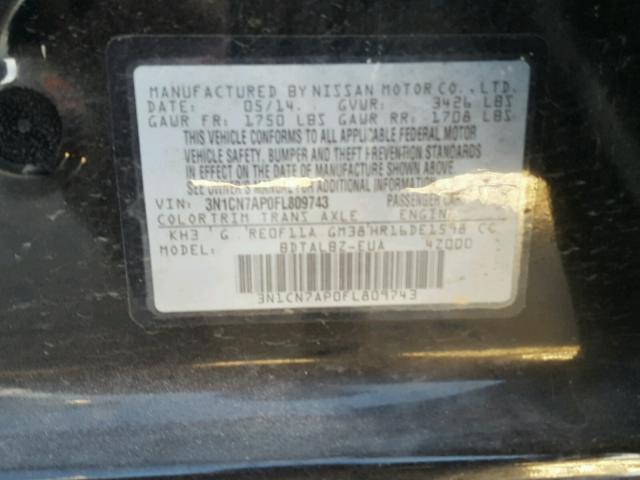 3N1CN7AP0FL809743 - 2015 NISSAN VERSA S BLACK photo 10