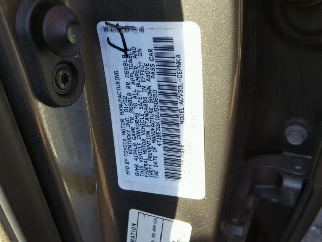 4T1BE32K12U550650 - 2002 TOYOTA CAMRY LE 灰色 照片 10