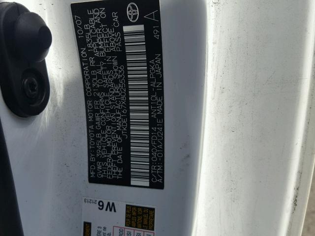 JTKDE167X80255336 - 2008 TOYOTA SCION TC 白色 照片 10