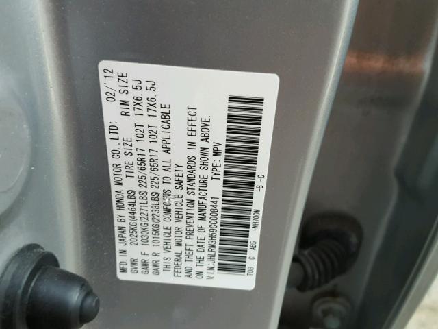 JHLRM3H59CC008441 - 2012 HONDA CR-V EX SILVER photo 10