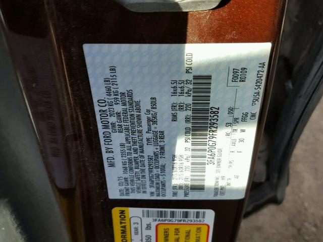 3FA6P0G79FR293582 - 2015 FORD FUSION S RED photo 10