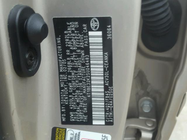 4T1BE32K25U046483 - 2005 TOYOTA CAMRY LE ოქროსფერი ფოტო 10