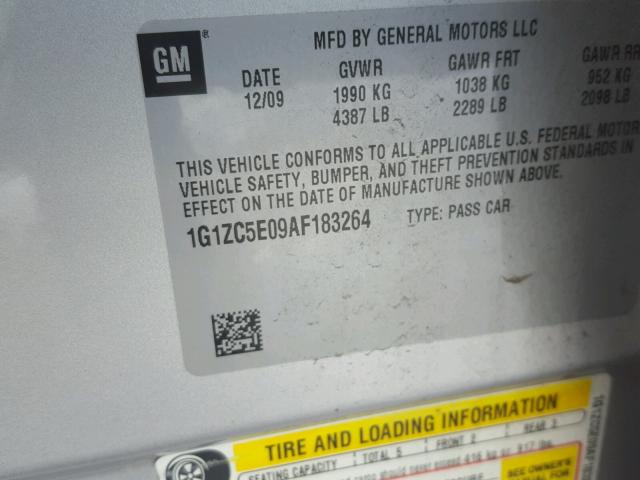 1G1ZC5E09AF183264 - 2010 CHEVROLET MALIBU 1LT 银色 照片 10