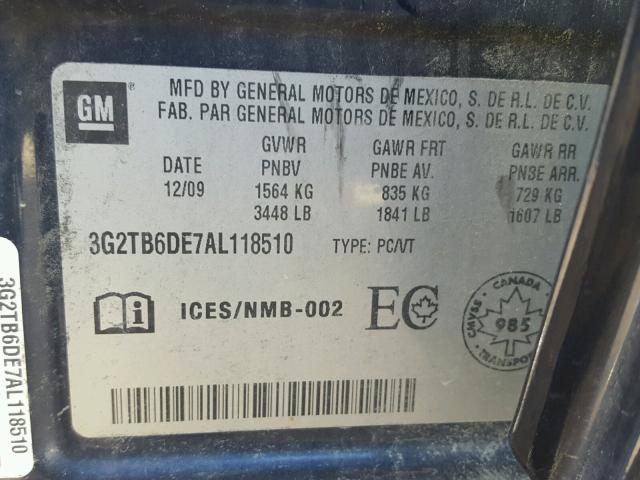 3G2TB6DE7AL118510 - 2010 PONTIAC G3 WAVE BLUE photo 10