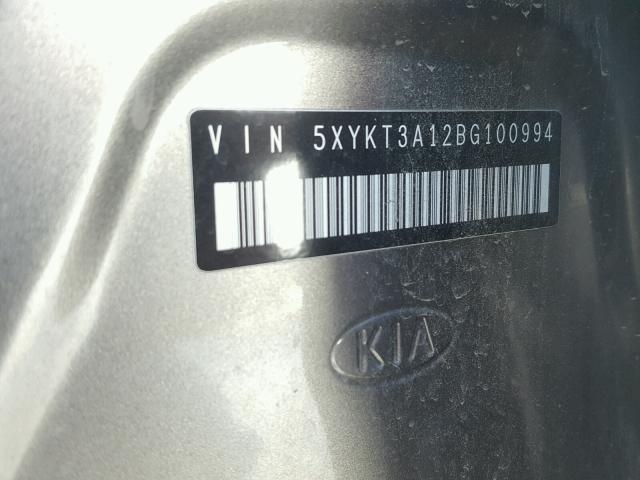 5XYKT3A12BG100994 - 2011 KIA SORENTO BA GRAY photo 10