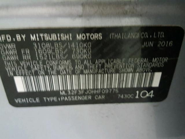 ML32F3FJ0HHF09775 - 2017 MITSUBISHI MIRAGE G4 SILVER photo 10