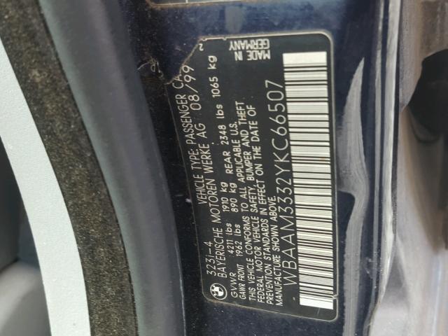 WBAAM3332YKC66507 - 2000 BMW 323 I BLUE photo 10