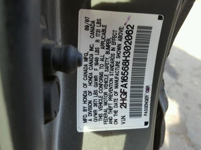 2HGFA16568H302062 - 2008 HONDA CIVIC LX CHARCOAL photo 10