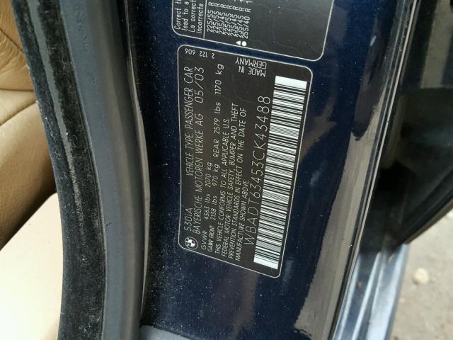 WBADT63453CK43488 - 2003 BMW 530 I AUTO BLUE photo 10