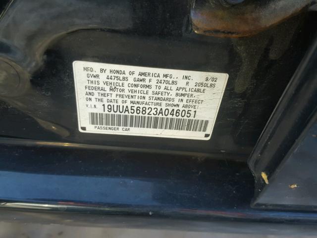 19UUA56823A046051 - 2003 ACURA 3.2TL TYPE BLACK photo 10