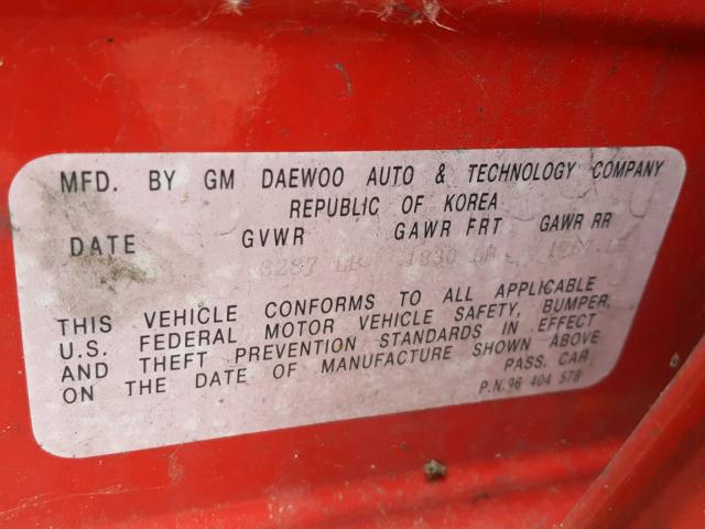 KL1TJ62624B152278 - 2004 CHEVROLET AVEO LS RED photo 10