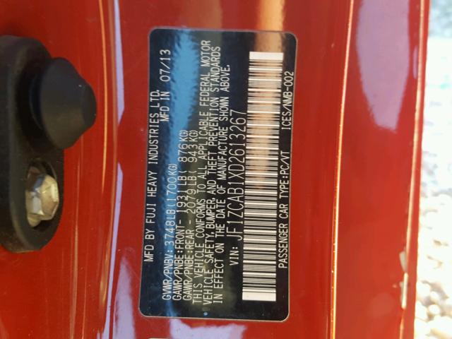 JF1ZCAB1XD2613267 - 2013 SUBARU BRZ 2.0 PR RED photo 10